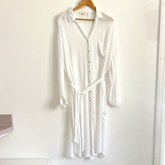 Elan Long Sleeve Shirtdress Coverup Belted White NWOT - Picture 6 of 15